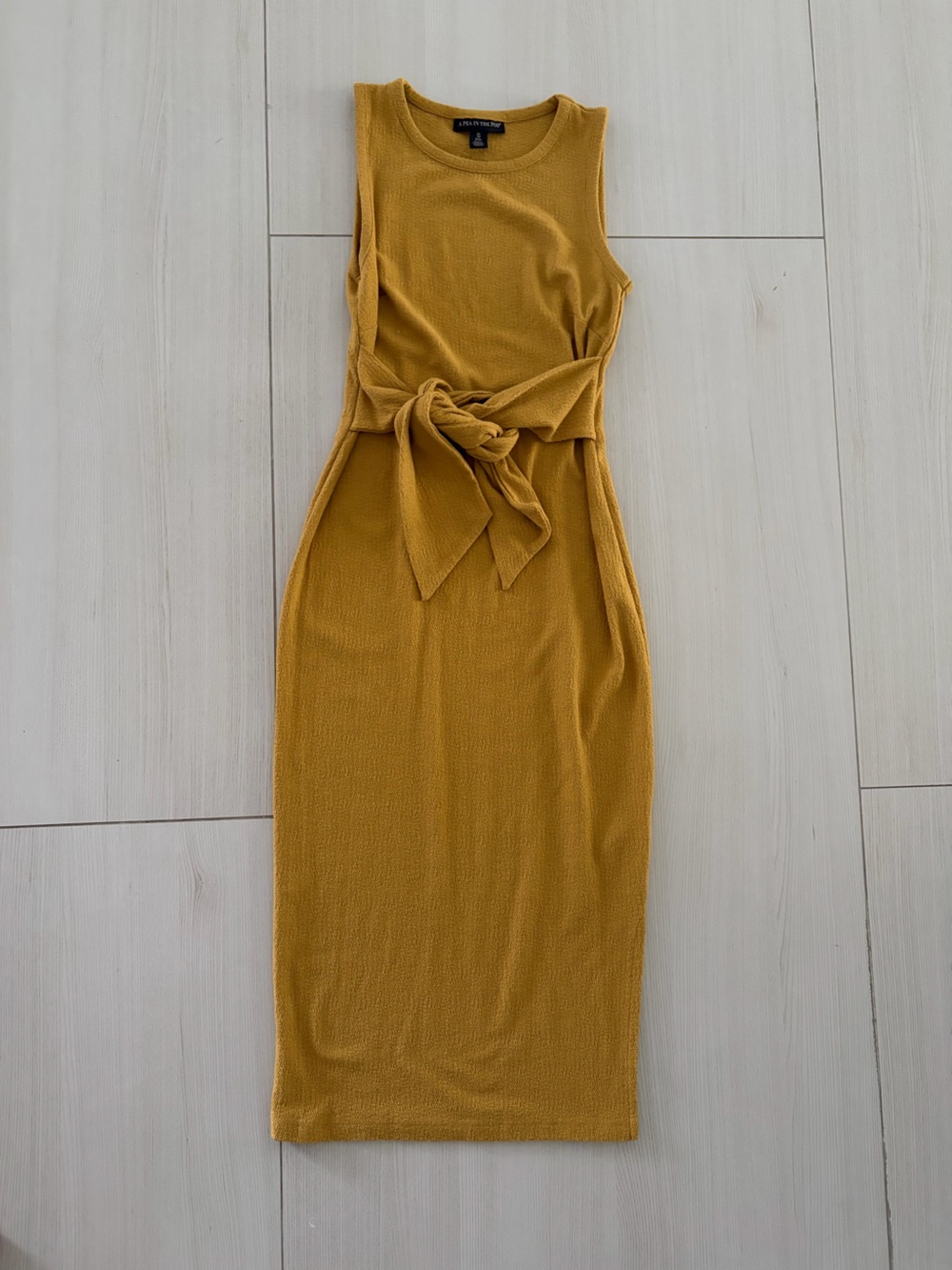 A Pea in the Pod Maternity Mustard Tie-Waist Midi Dress XS